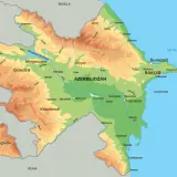 Mapa Azerbejdżanu z zaznaczonym Baku, stolicą kraju, leżącą nad Morzem Kaspijskim. Gdzie jest Baku? Tutaj!