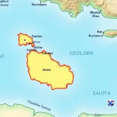 Malta leży na mapie między Włochami a Tunezją, na południe od Sycylii.