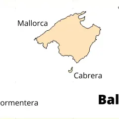 Mapa Balearów z zaznaczoną Majorką, Ibizą, Minorką i innymi wyspami. Tutaj zobaczysz, gdzie leży Majorka.