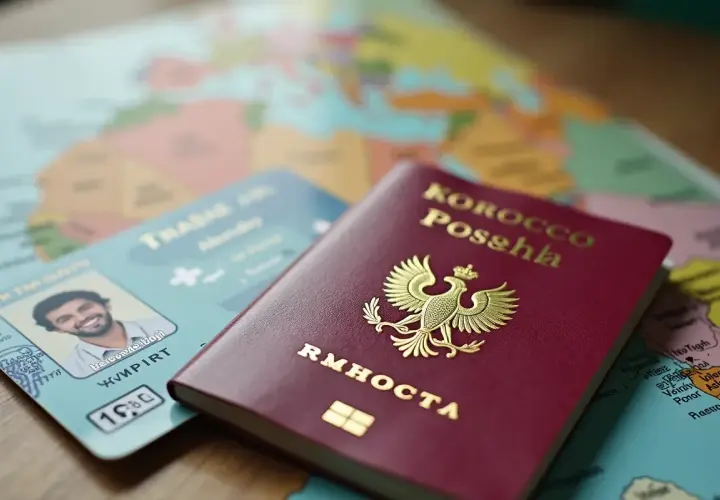 Paszport z orłem i napisami "Korocco Posshla" oraz dokument z fotografią leżą na mapie. Czy do Maroko potrzebny jest paszport? Tak, do podróży do Maroko potrzebny jest paszport.